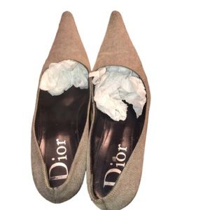 Christian Dior size 10 gray denim pump with silver kitten heel 2”